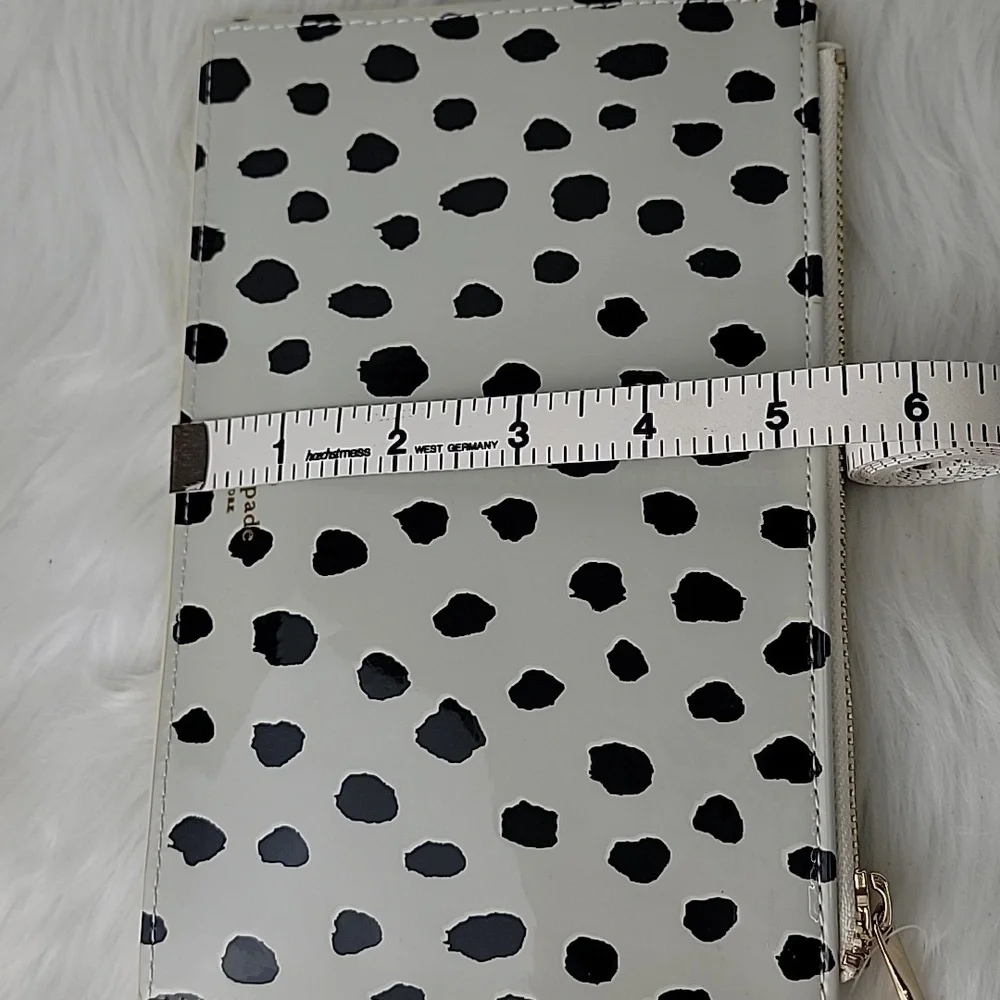 KATE SPADE Ivory Black Spotted Dot Animal‎ Print Preppy Glam Zip Pencil Pouch